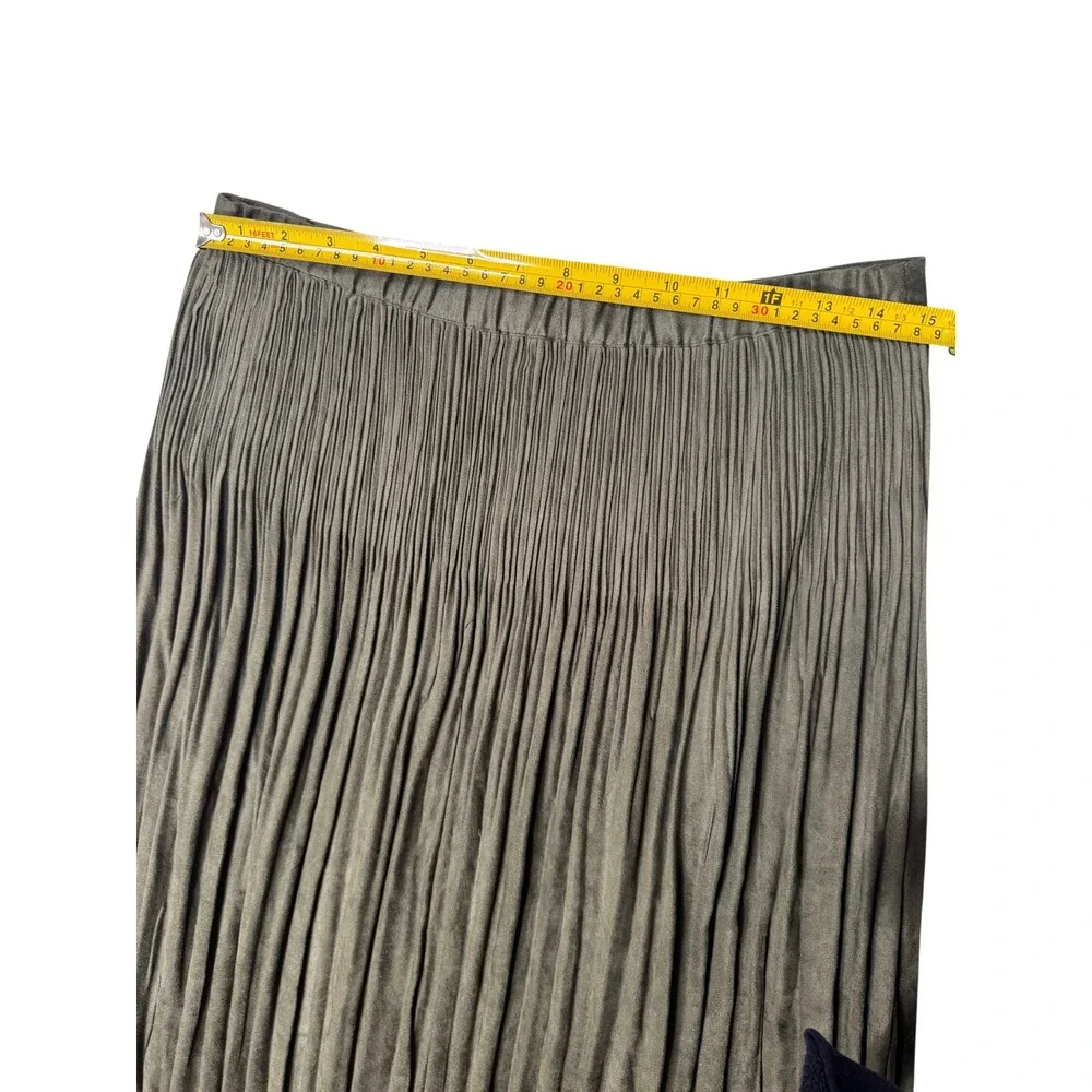 Coldwater Creek Olive Green Faux Suede Accordion Pleated Maxi Skirt Womens S 6-8